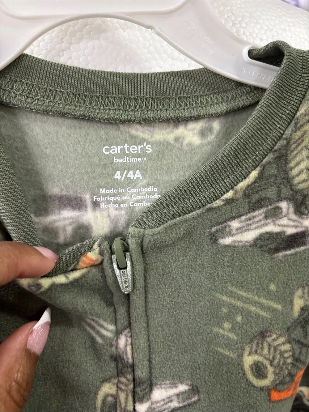 Carter’s Green Monster Truck Footed One-Piece Pajamas size 4